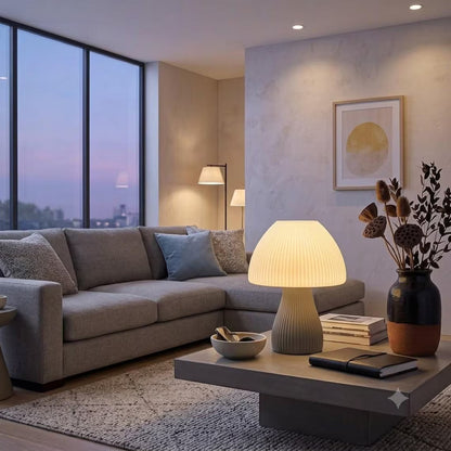 Ribbed Textured Plug-in Bedside LED Table Lamp